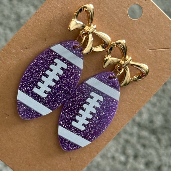 Purple Football Earrings NWOT - Picture 7 of 8